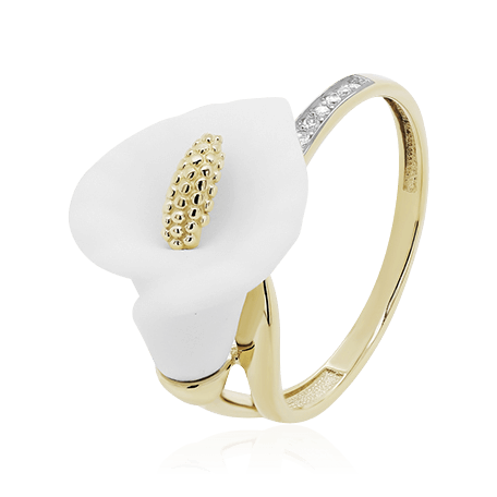 Кольцо в виде цветка с бриллиантами, фарфором из желтого золота 585 (арт. 82223)