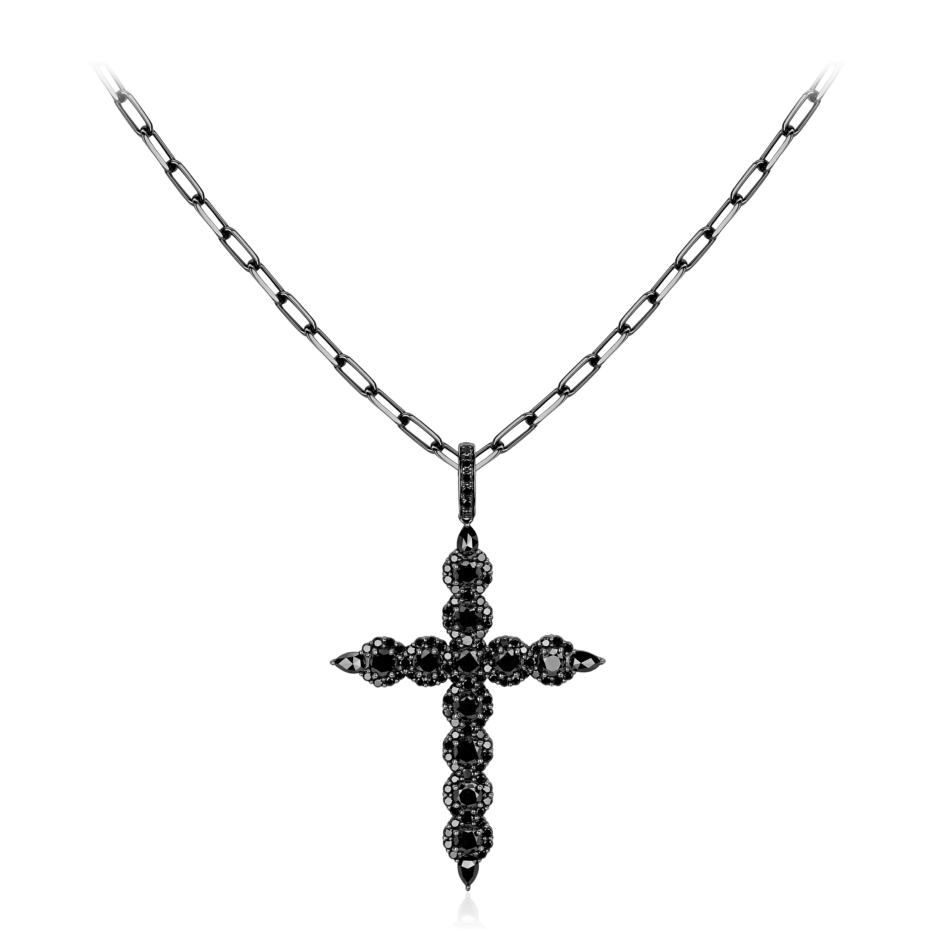 Колье в виде креста с бриллиантами из черного золота 750 пробы (арт. 98709)