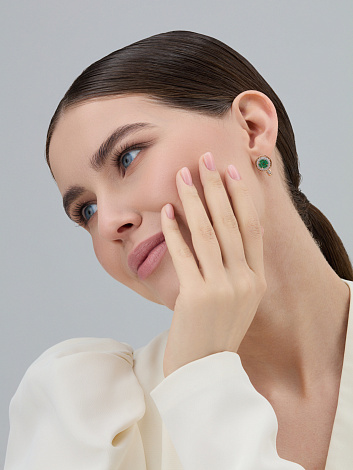 Серьги с бриллиантами, изумрудом из красного золота 585 пробы, фото № 3
