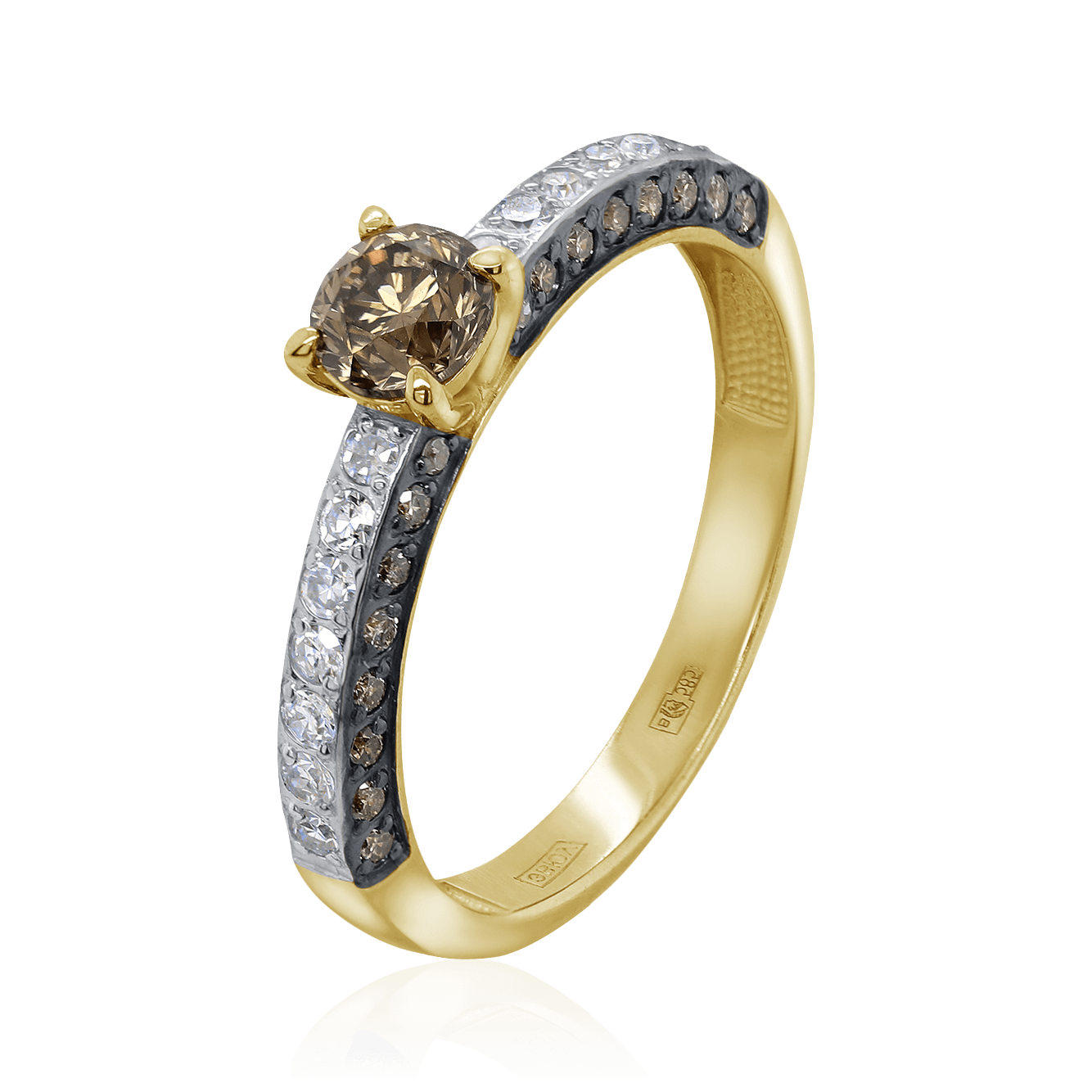 Кольцо с бриллиантами из желтого золота 585 пробы (арт. 104060)