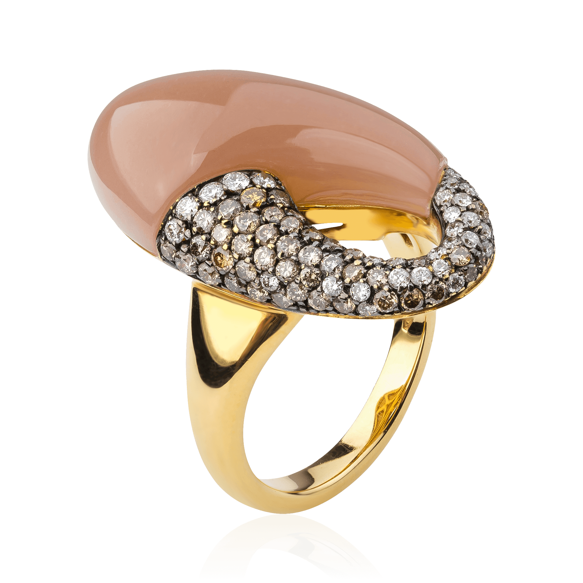 Кольцо с бриллиантами, лунным камнем из желтого золота 750 пробы (арт. 102695)