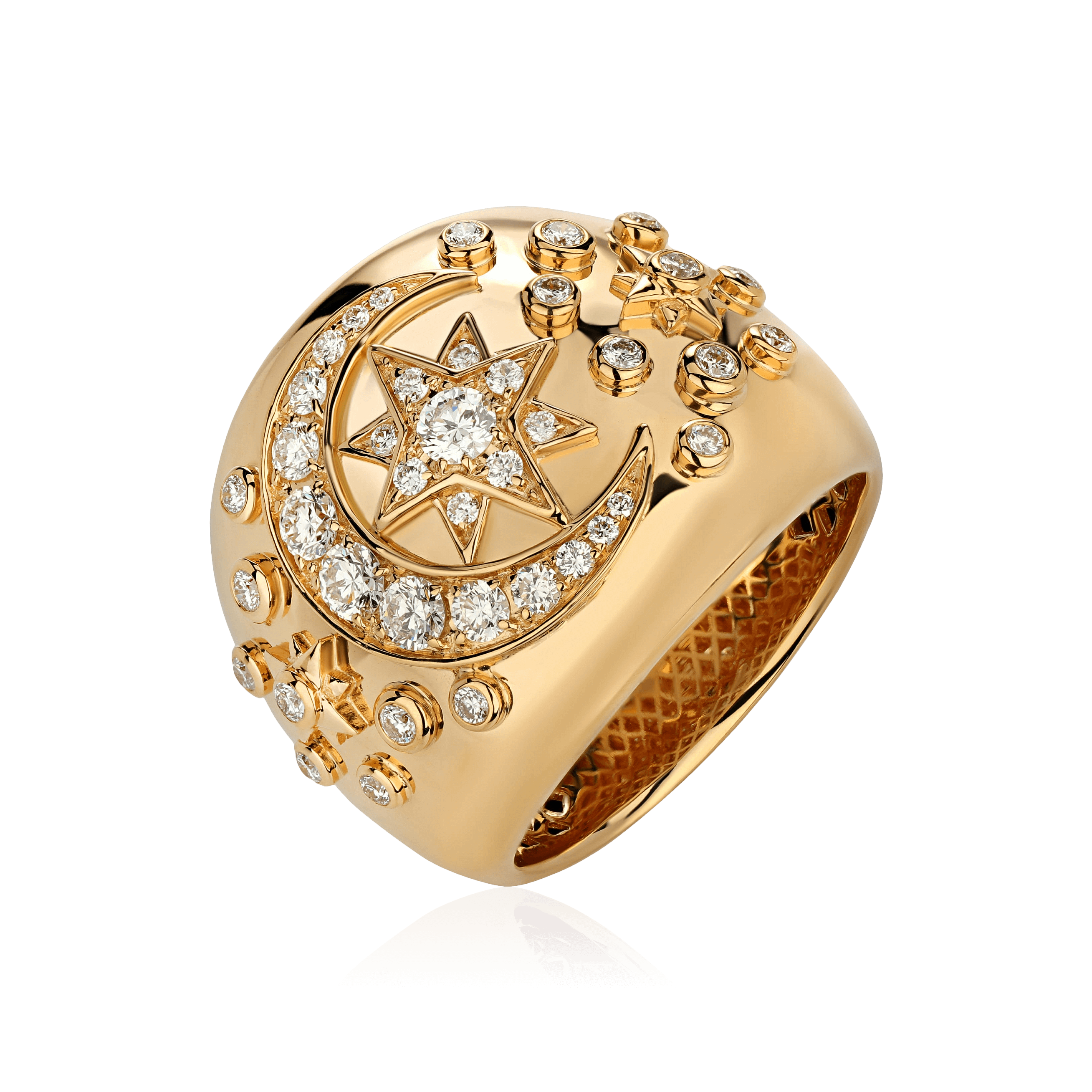 Кольцо Звезда с бриллиантами из желтого золота 750 пробы (арт. 98694)