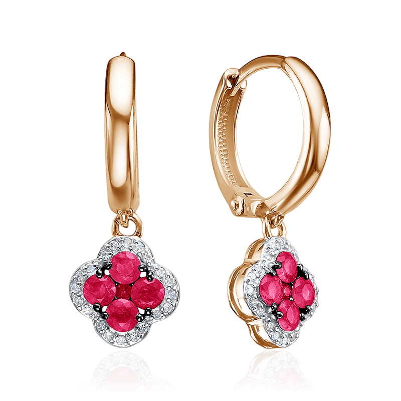 Серьги с рубином, бриллиантами из красного золота 585 пробы (арт. 125501)