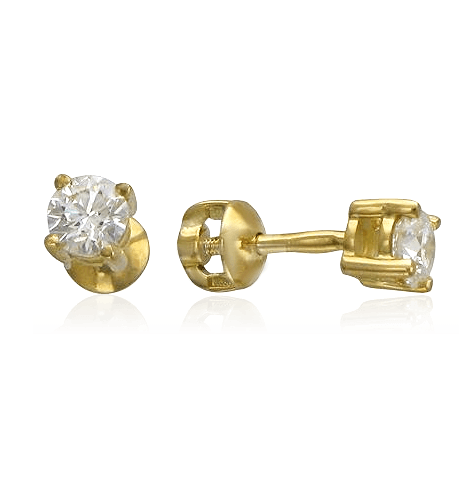 Серьги пусеты с бриллиантами из желтого золота 750 пробы, фото № 1
