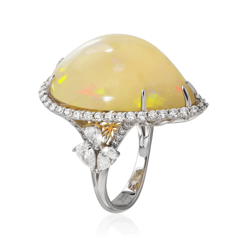 Кольцо с опалом, бриллиантами из белого золота 585 пробы, фото № 4