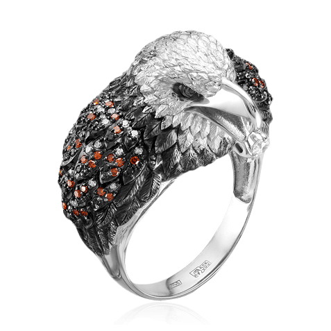 Мужское кольцо Орел с бриллиантами из белого золота 585 пробы, фото № 1