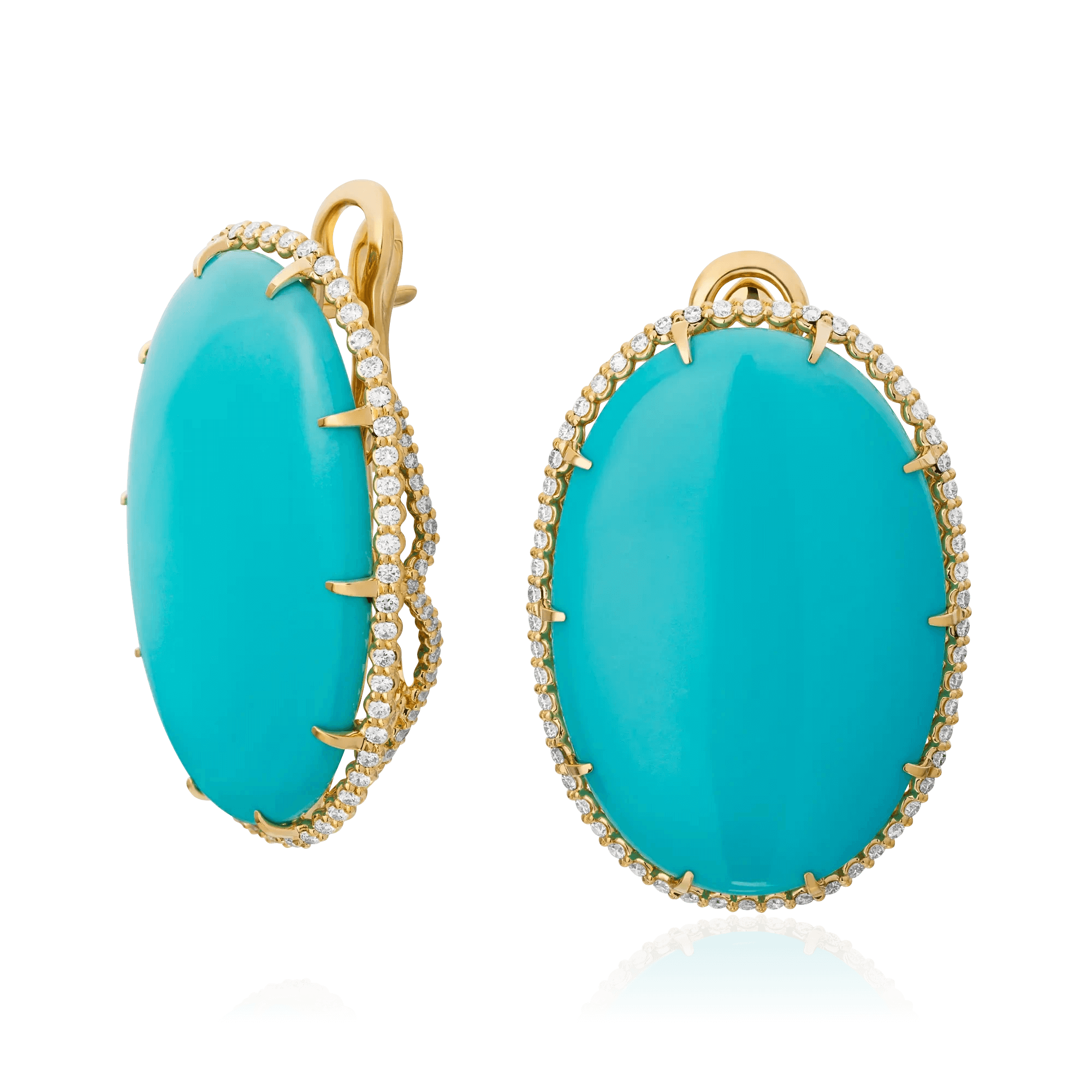 Серьги с бриллиантами, бирюзой из желтого золота 750 пробы (арт. 114502)