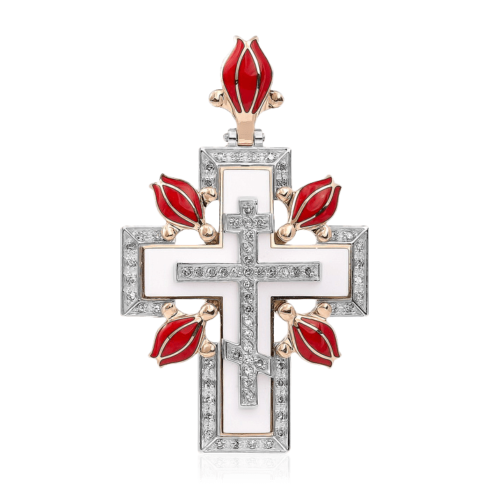 Крест с бриллиантами из красного золота 585 пробы (арт. 82450)