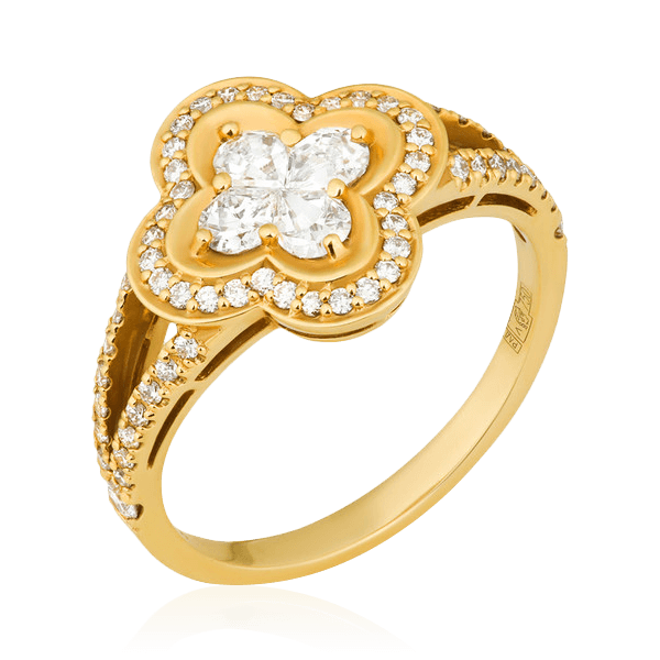 Кольцо «Клевер» c бриллиантами из желтого золота 750, фото № 1