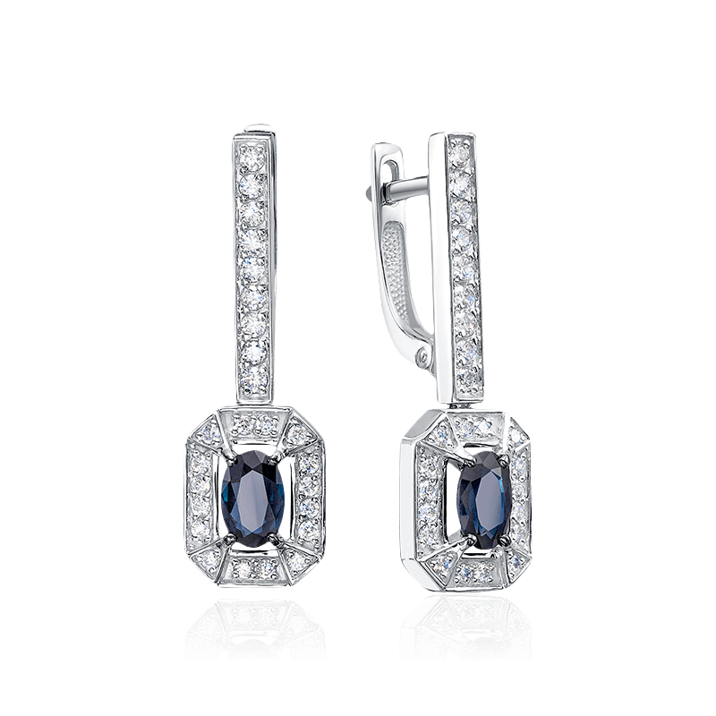 Серьги с сапфиром, бриллиантами из белого золота 585 пробы (арт. 122705)
