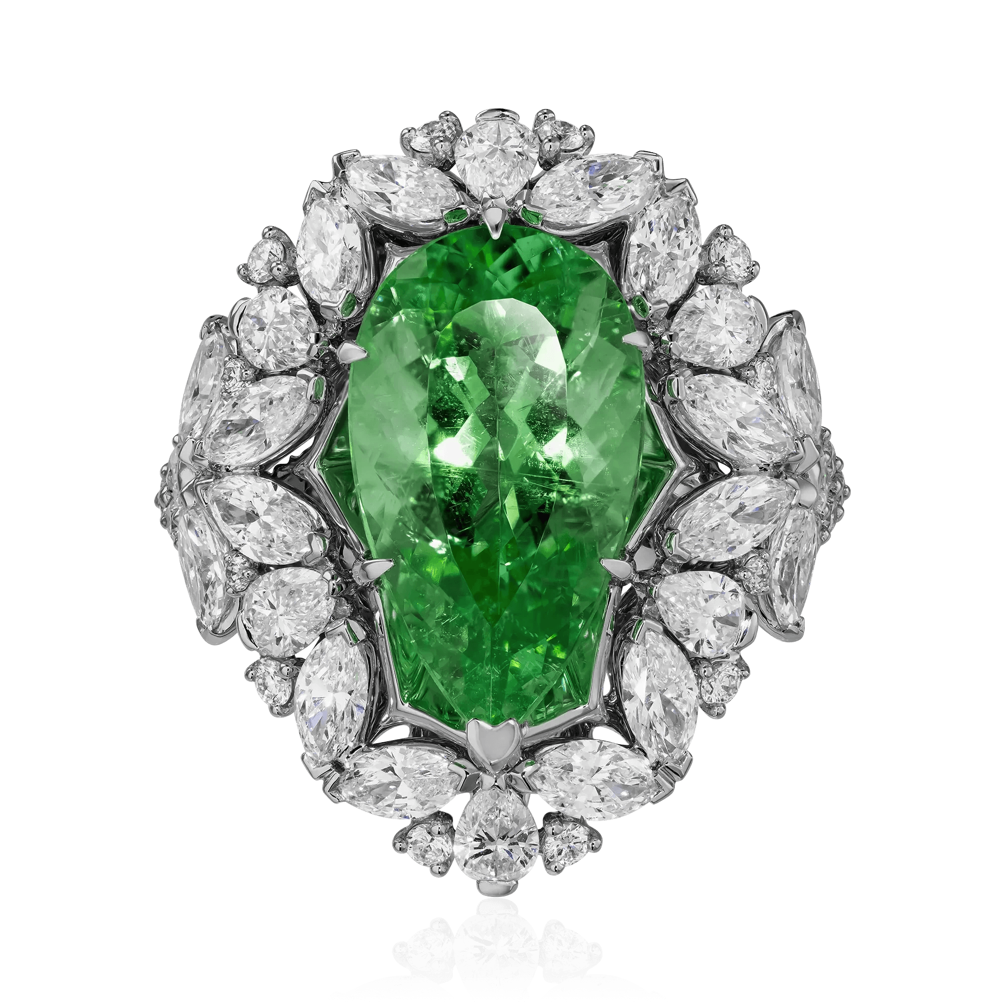 Кольцо с турмалином Параиба, бриллиантами из белого золота 750 пробы, фото № 2