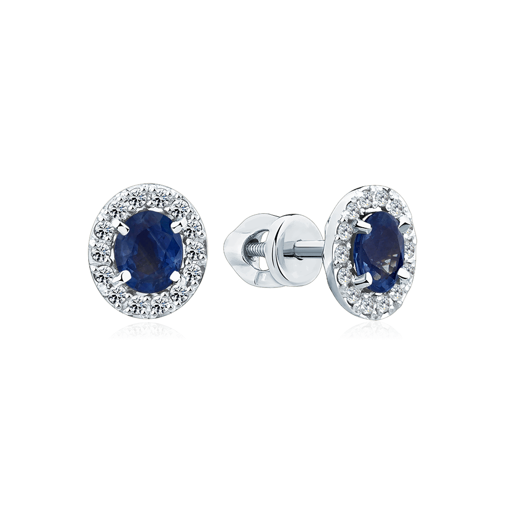 Серьги с сапфиром, бриллиантами из белого золота 585 пробы (арт. 126325)
