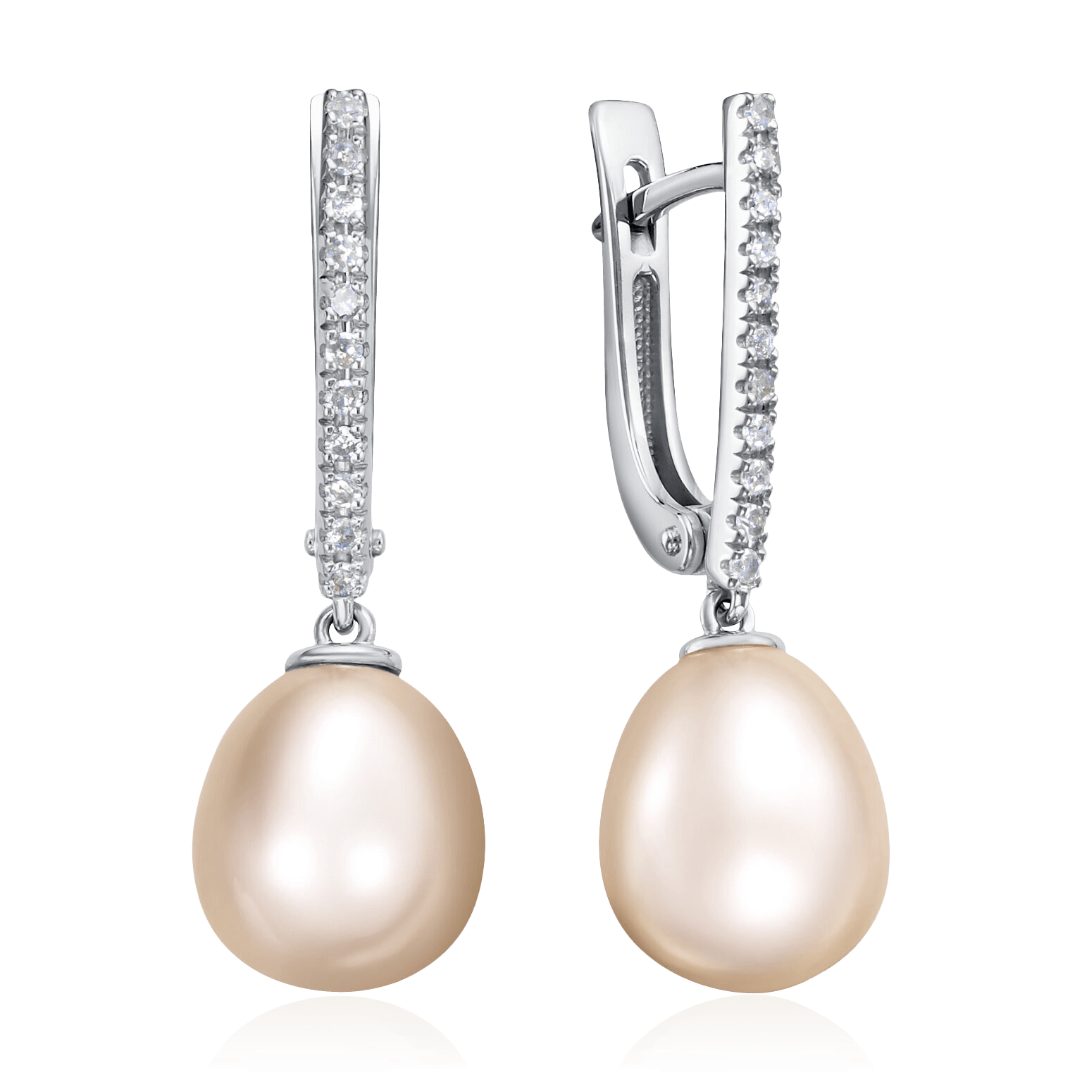 Серьги с жемчугом, бриллиантами из белого золота 585 пробы (арт. 121688)