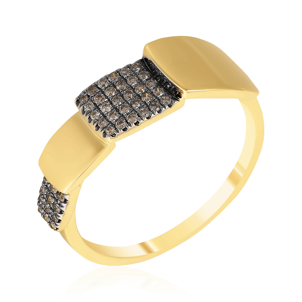 Кольцо с коньячными бриллиантами в желтом золоте 585, фото № 1