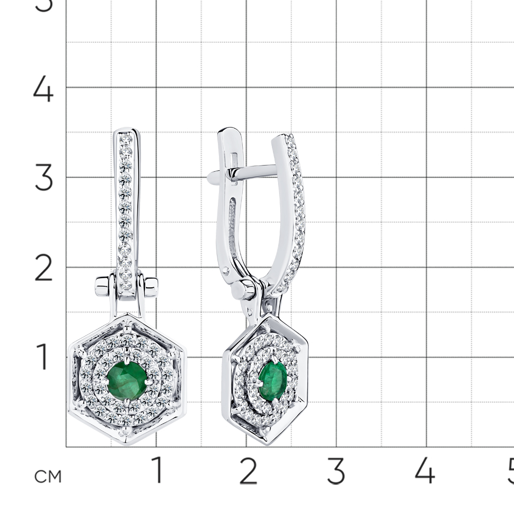 Серьги с бриллиантами, изумрудом из белого золота 585 пробы, фото № 2
