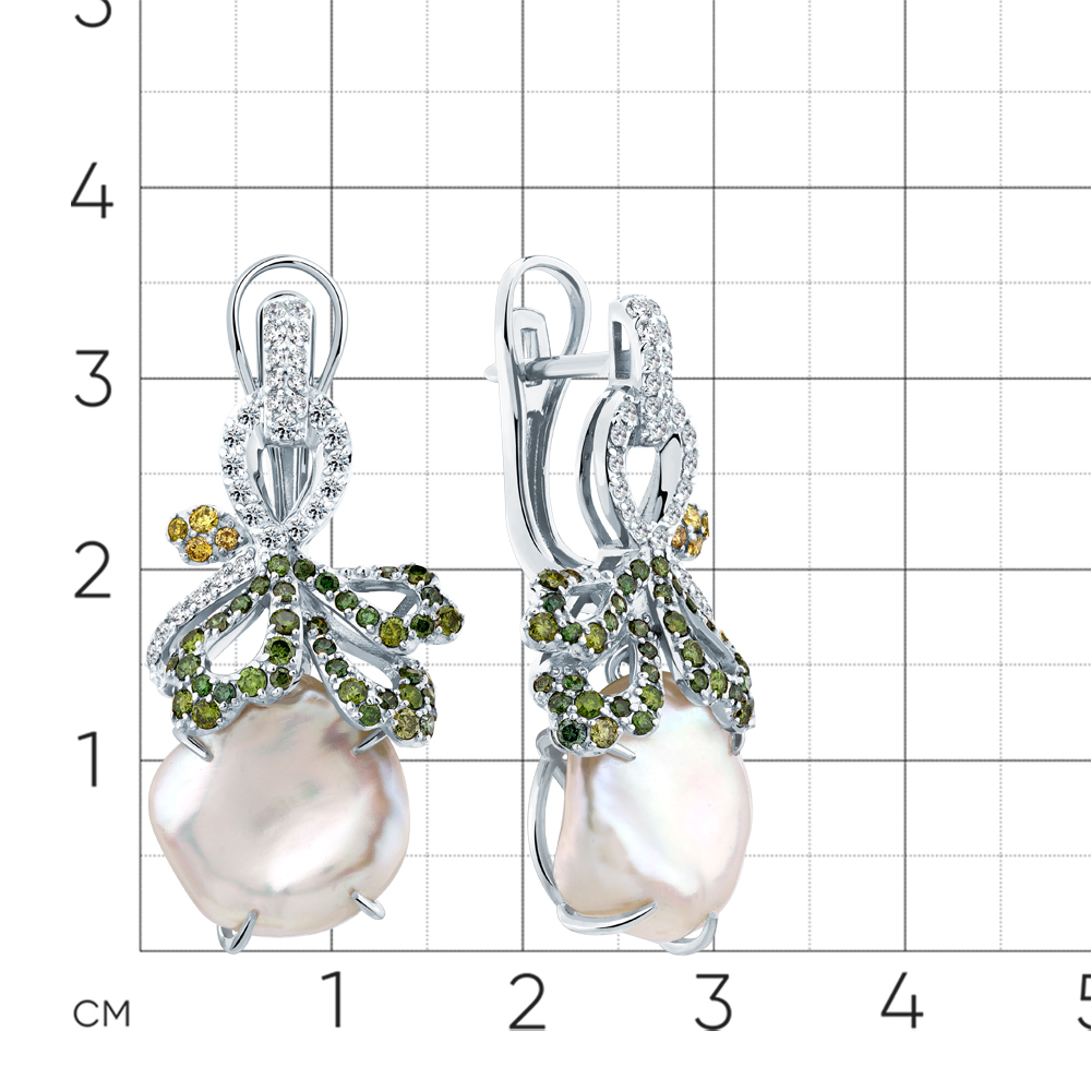 Серьги с жемчугом, бриллиантами из белого золота 585 пробы, фото № 2
