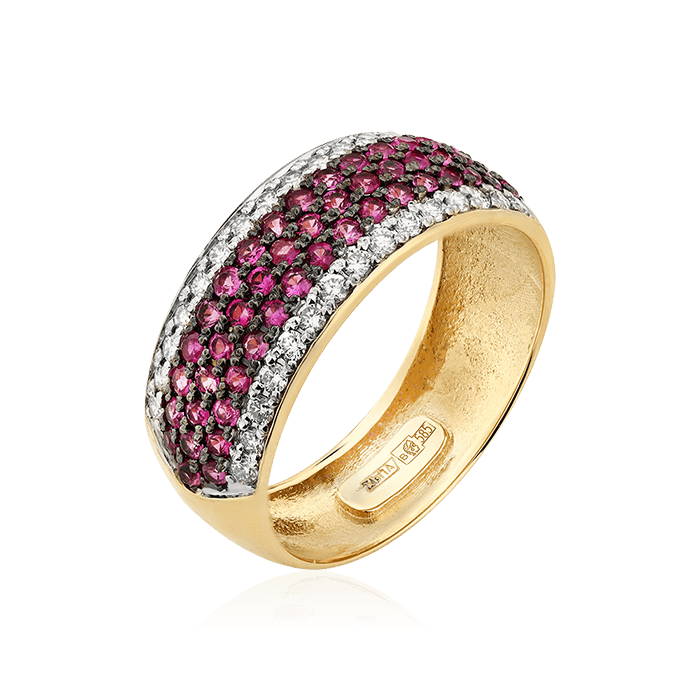 Кольцо с рубином, бриллиантами из желтого золота 585 пробы (арт. 78858)