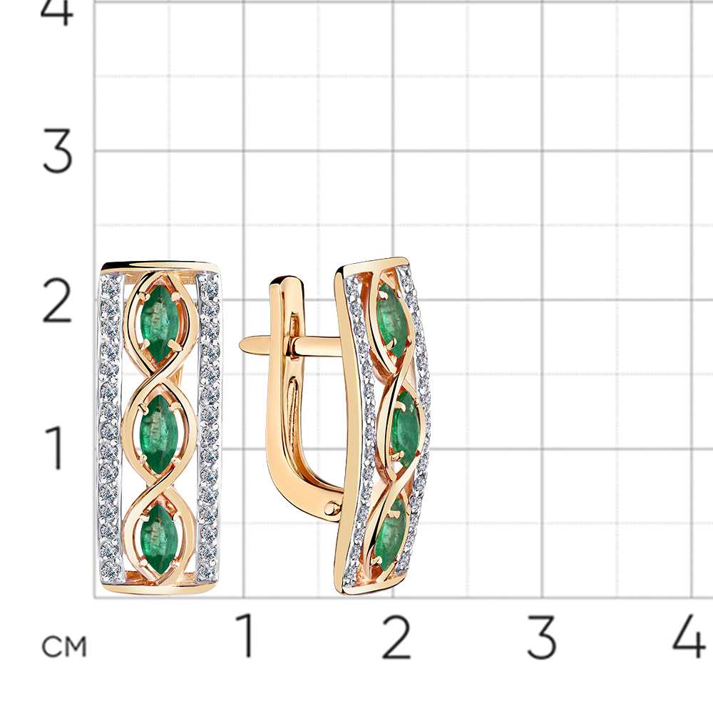 Серьги с бриллиантами, изумрудом из красного золота 585 пробы, фото № 2