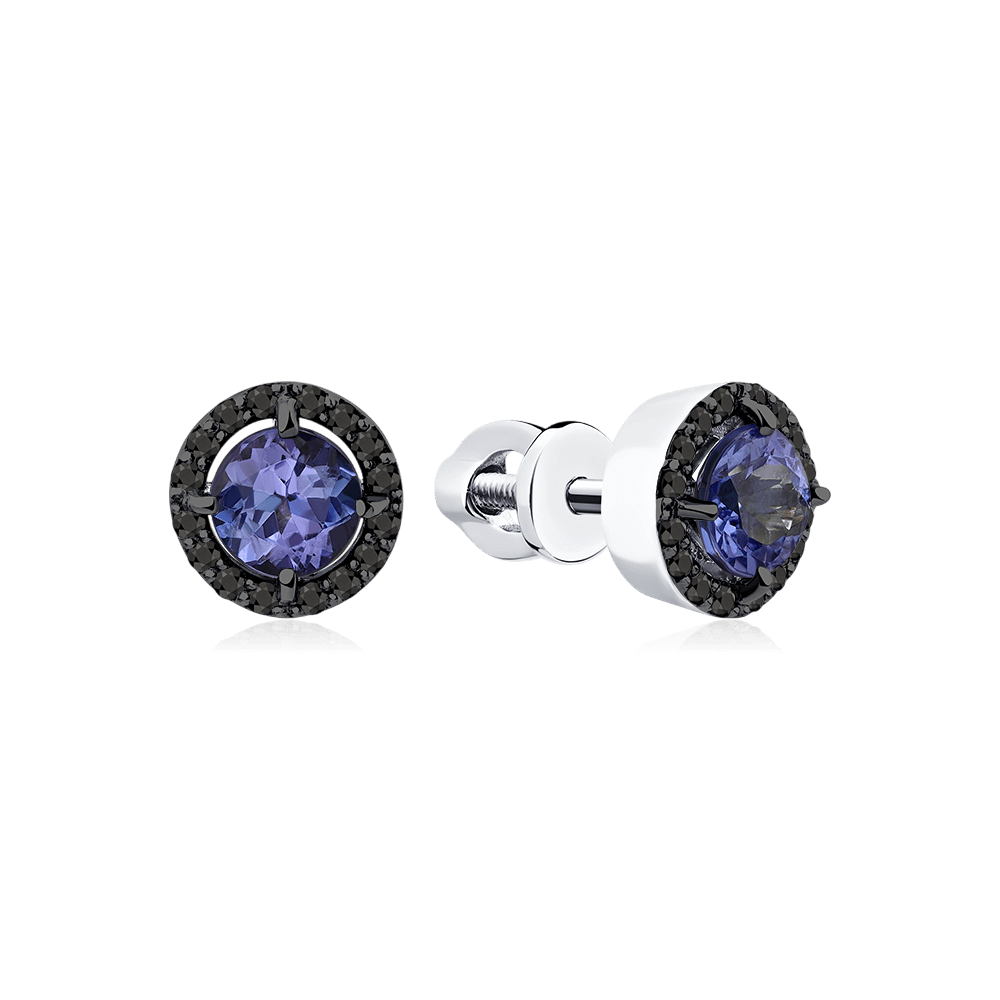 Серьги с танзанитом, бриллиантами из белого золота 585 пробы (арт. 126295)