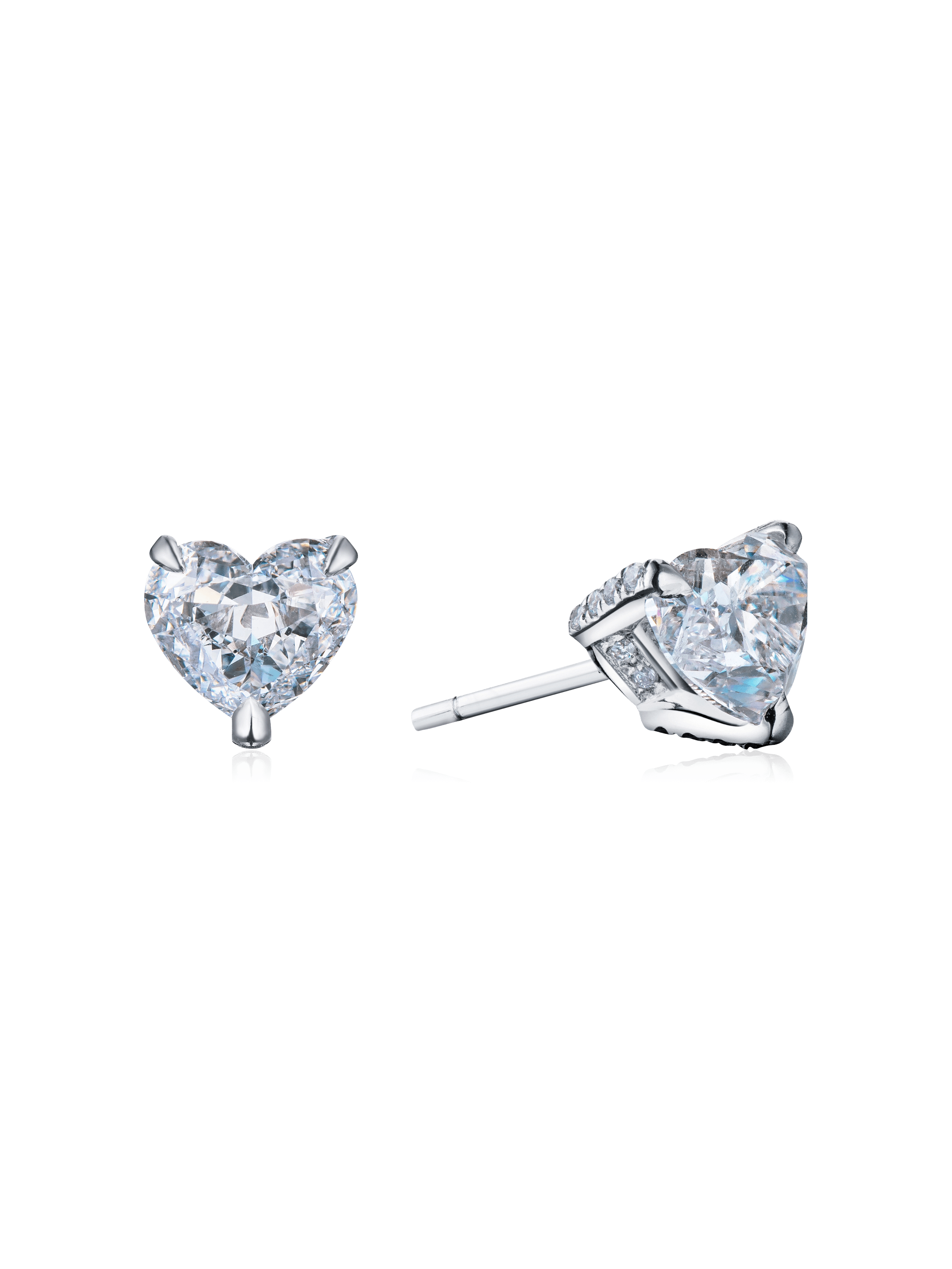 Серьги сердца с лабораторными бриллиантами из белого золота 750 пробы, фото № 1