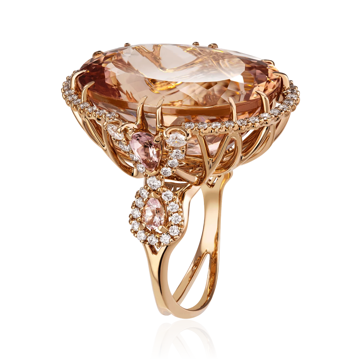 Кольцо с морганитом, бриллиантами из красного золота 585 пробы, фото № 3