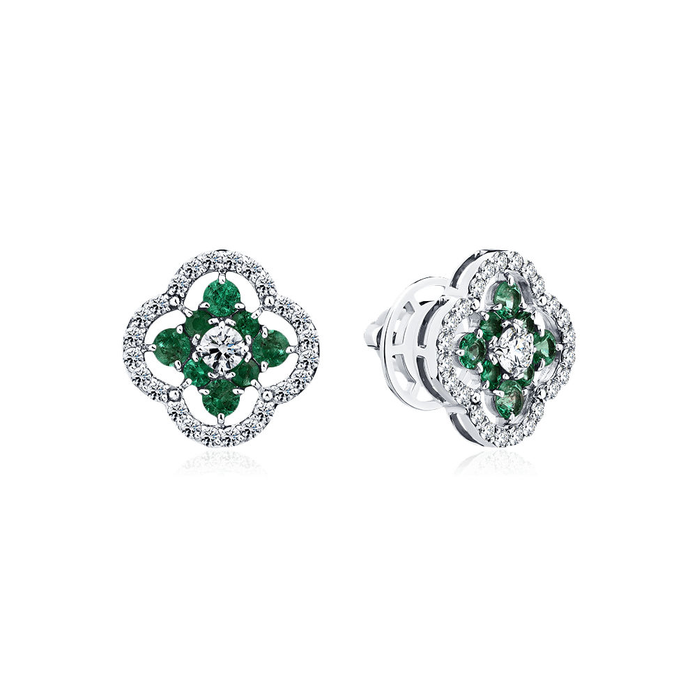 Серьги с бриллиантами, изумрудом из белого золота 585 пробы, фото № 1