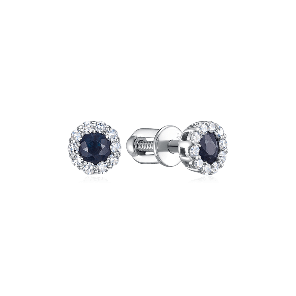 Серьги с сапфиром, бриллиантами из белого золота 585 пробы (арт. 129129)