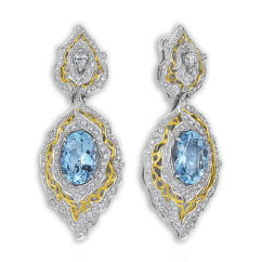Серьги с бриллиантами, аквамарином из белого золота 750 пробы (арт. 60752)