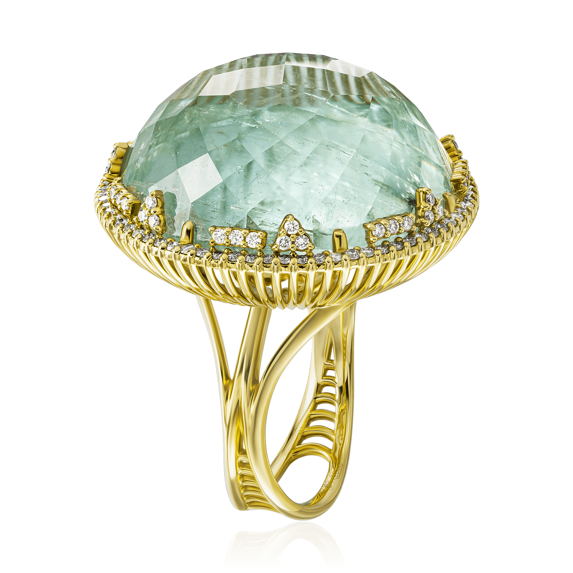 Кольцо с аквамарином, бриллиантами из желтого золота 750 пробы, фото № 3