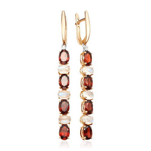 Серьги с бриллиантами, турмалином, лунным камнем из красного золота 585 пробы (арт. 59026)