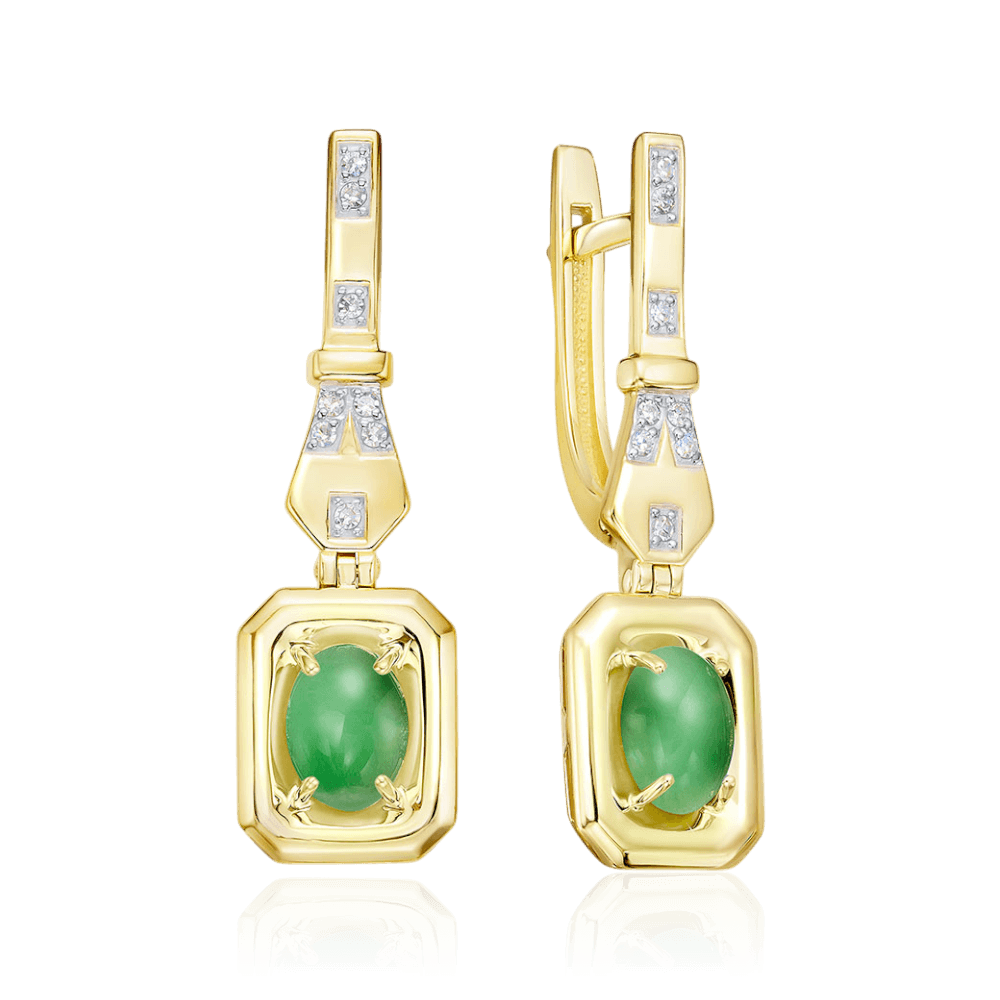 Серьги с бирюзой, бриллиантами из желтого золота 585 пробы (арт. 132309)