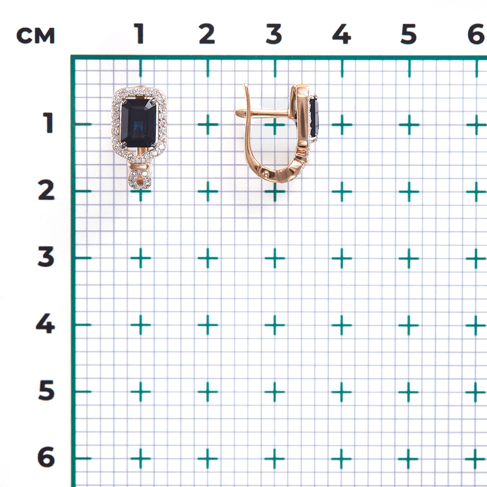 Серьги с сапфиром, бриллиантами из красного золота 585 пробы, фото № 3