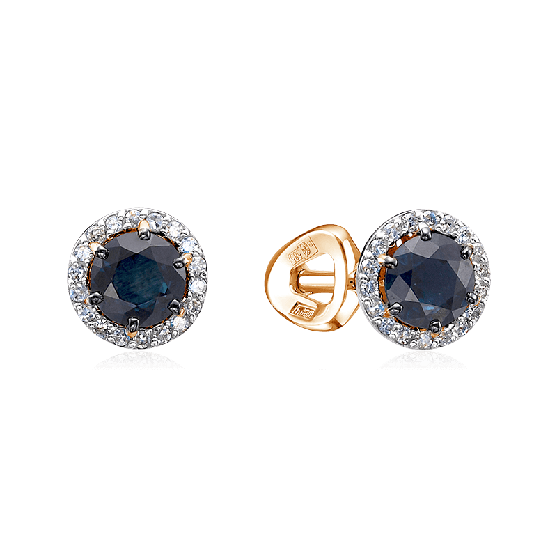 Серьги с сапфиром, бриллиантами из красного золота 585 пробы (арт. 118589)