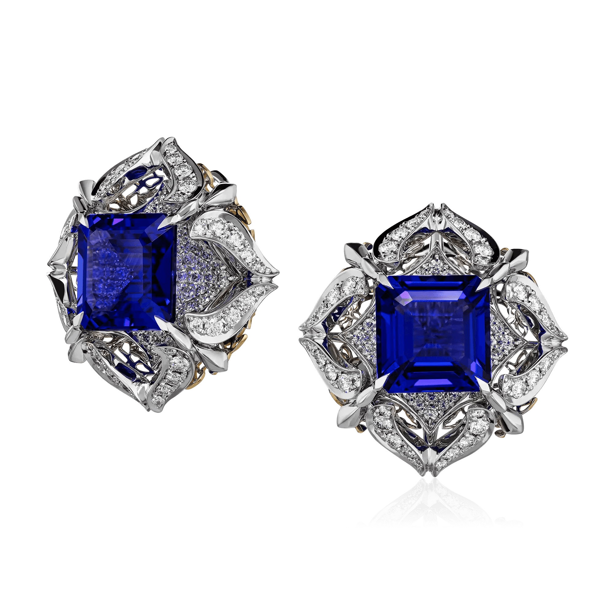 Серьги с танзанитом, бриллиантами из комбинированного золота 750 пробы (арт. 121419)