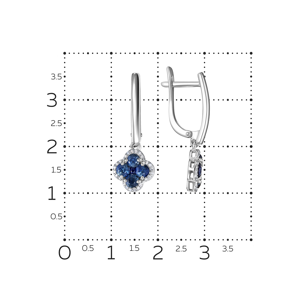 Серьги Четырехлистник с сапфиром из белого золота 585 пробы, фото № 3