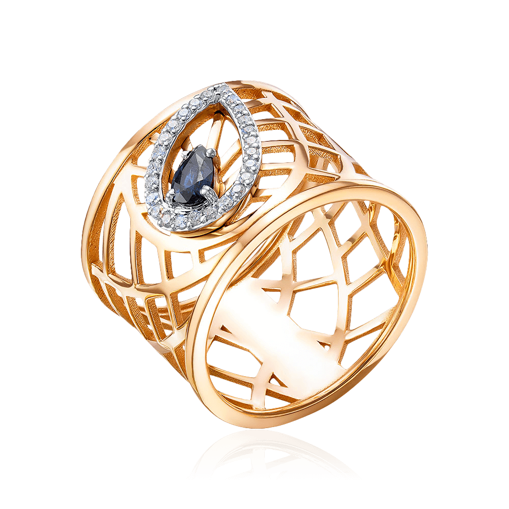 Кольцо с сапфиром, бриллиантами из комбинированного золота 585 пробы (арт. 96979)