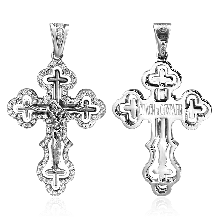Крест с бриллиантами из белого золота 585 пробы (арт. 65000)