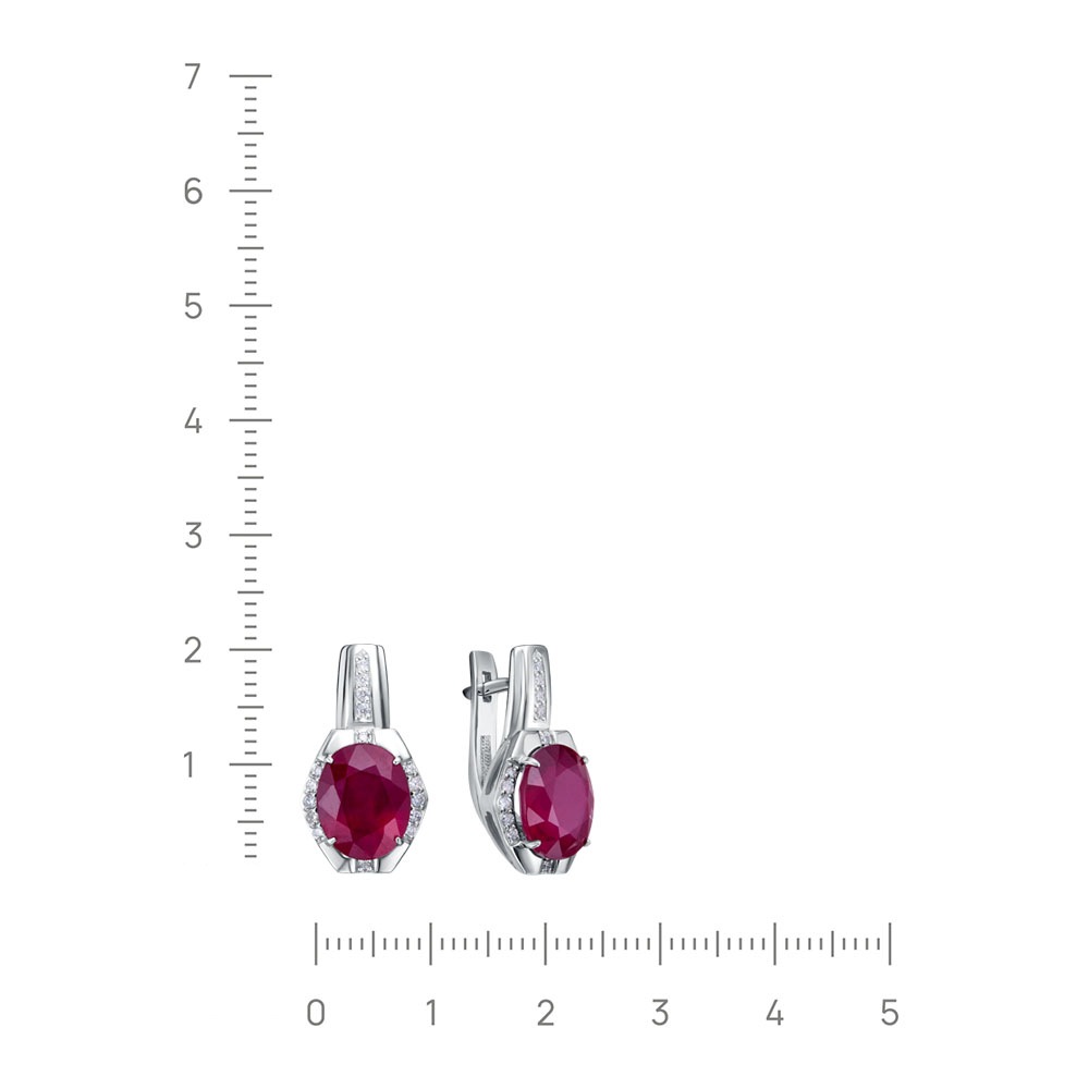 Серьги с рубином, бриллиантами из белого золота 585 пробы, фото № 2