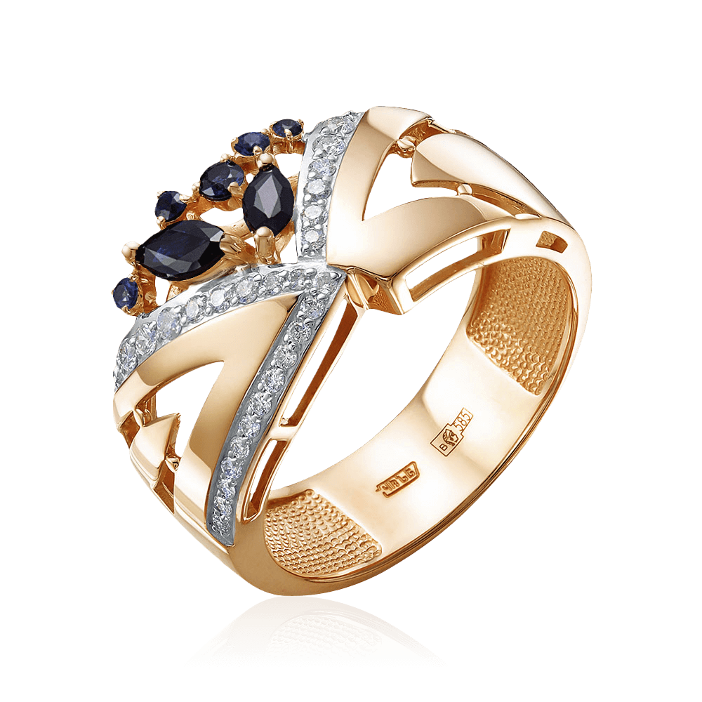 Кольцо с сапфиром, бриллиантами из красного золота 585 пробы (арт. 96971)