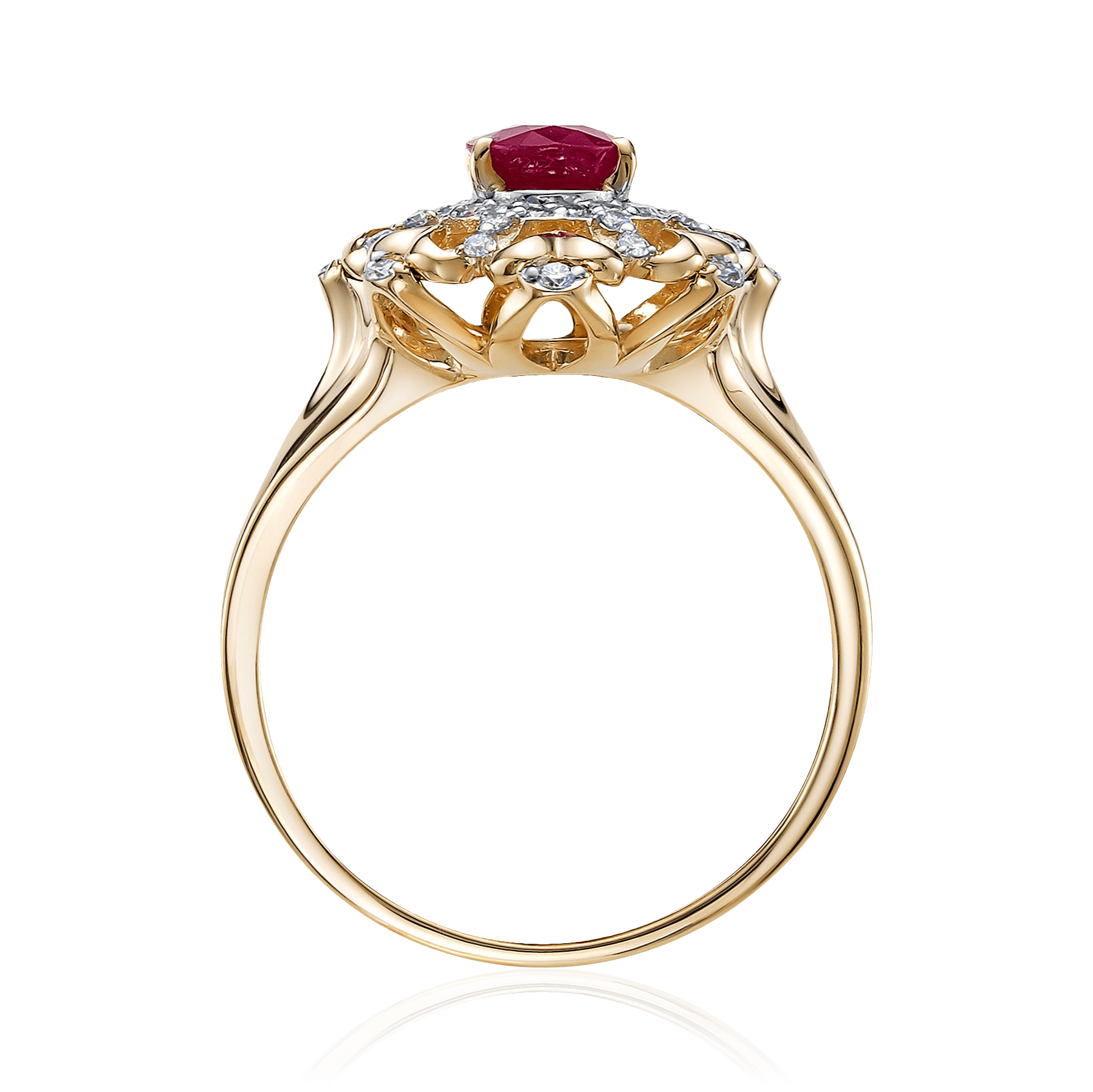 Кольцо с рубином, бриллиантами из красного золота 585 пробы, фото № 2