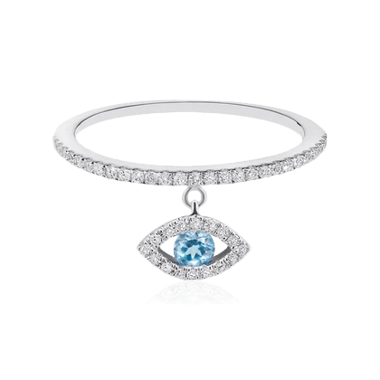Кольцо Глаз с голубым кварцем, бриллиантами из белого золота 750 пробы, фото № 1