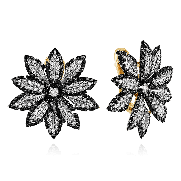 Серьги в виде цветов с бриллиантами из желтого золота 585 пробы, фото № 1
