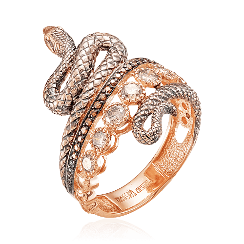 Кольцо Змея с бриллиантами из красного золота 585 (арт. 58133)