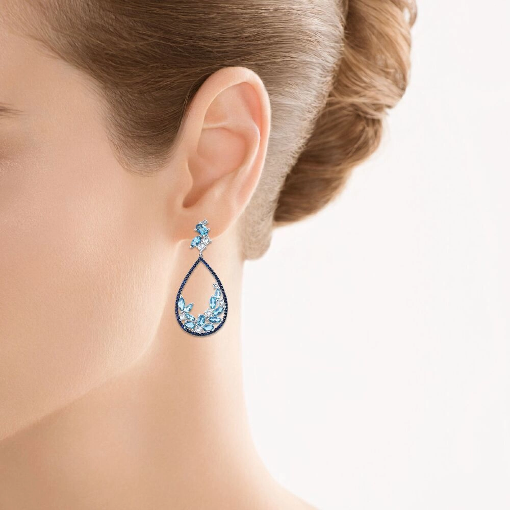 Серьги с топазом, сапфиром, кварцем из белого золота 585 пробы, фото № 2