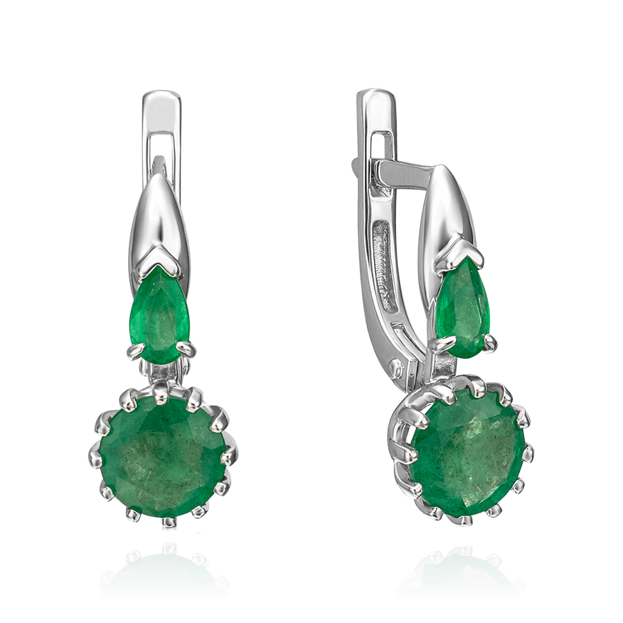 Серьги с изумрудом из белого золота 585 пробы, фото № 1
