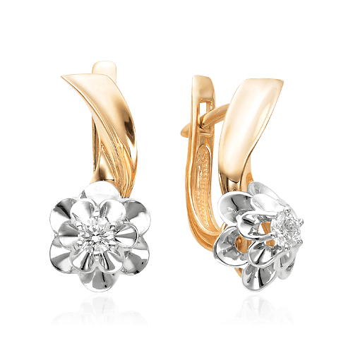 Серьги с бриллиантами из комбинированного золота 585 пробы (арт. 55546)