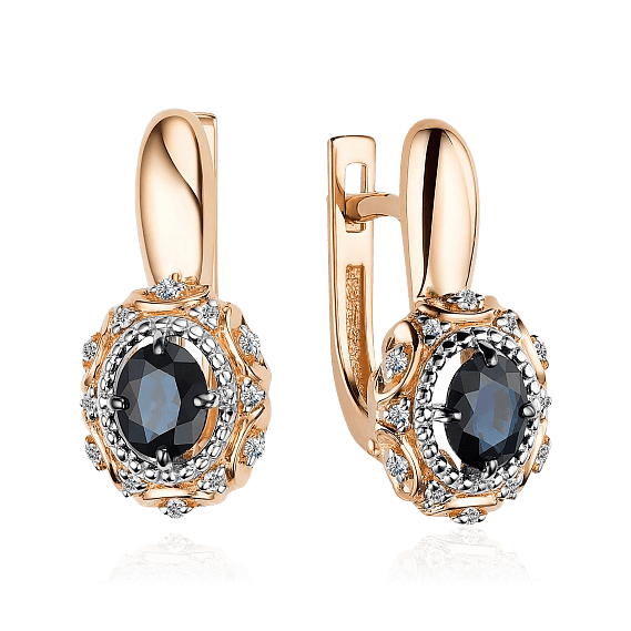 Серьги с сапфиром, бриллиантами из красного золота 585 пробы (арт. 82058)