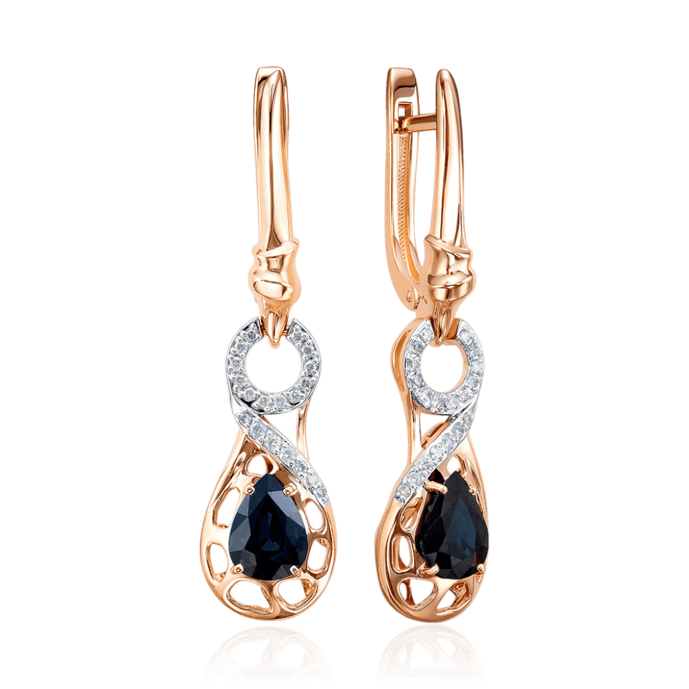 Серьги с сапфиром, бриллиантами из красного золота 585 пробы (арт. 132263)