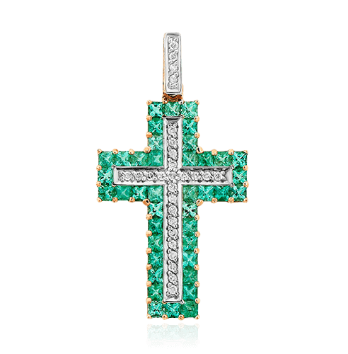 Крест с бриллиантами, изумрудом из красного золота 585 пробы (арт. 56405)