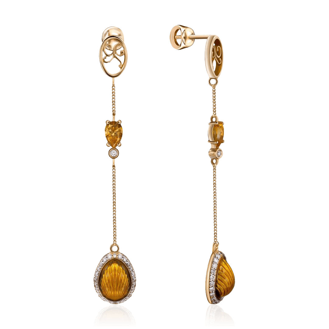 Серьги с бриллиантами, цитрином из желтого золота 585 пробы (арт. 99736)